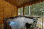 Screened In Porch with Large Hot Tub & Patio Table